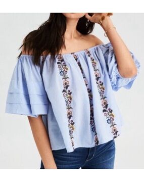 American Eagle Off the Shoulder Ballon Sleeves Floral Top Size Extra Small NWT
